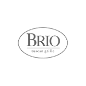 A black and white logo of brio.