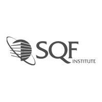 A black and white logo of sqf