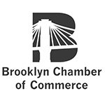 A black and white image of the brooklyn chamber of commerce.