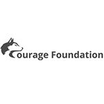 A black and white image of the courage foundation logo.