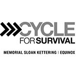 A black and white logo of the cycle for survival.